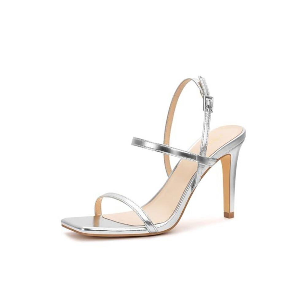Women's Strappy Silver High Heeled Sandals Open Toe Ankle Strap Heels Size 7